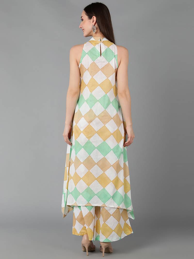 white checked pure cotton fancy kurta with palazzo set