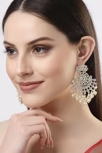 Women gold-plated kundan chandbali earrings
