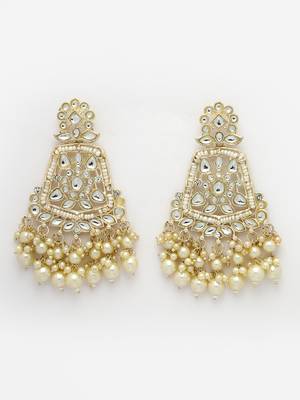 Women gold-plated kundan drop earrings 4