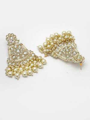 Women gold-plated kundan drop earrings 5