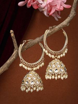 women gold-plated handcrafted  dome shaped kundan jhumka earrings 1