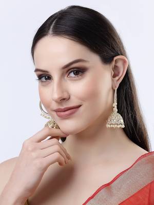 women gold-plated handcrafted  dome shaped kundan jhumka earrings 2