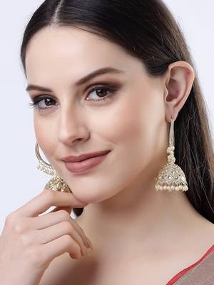 women gold-plated handcrafted  dome shaped kundan jhumka earrings 3