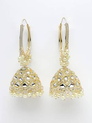 women gold-plated handcrafted  dome shaped kundan jhumka earrings 4