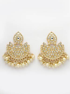 Women gold-plated kundan chandbalis earrings 4