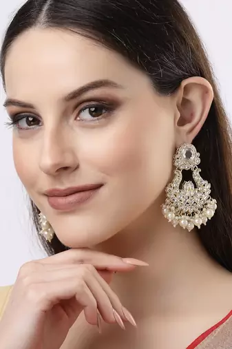 Women gold-plated kundan chandbalis earrings