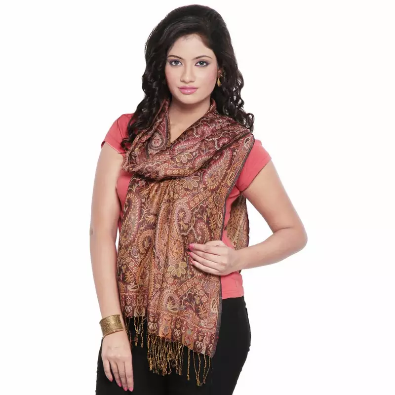 Multi-Color Paisley Design Reversible Silk Stole Diwali Special Gift 168