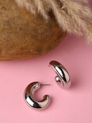 Women silver-plated circular-shaped half hoop earrings 1