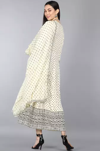 beige ethnic motifs pure cotton fancy kurta with dupatta set