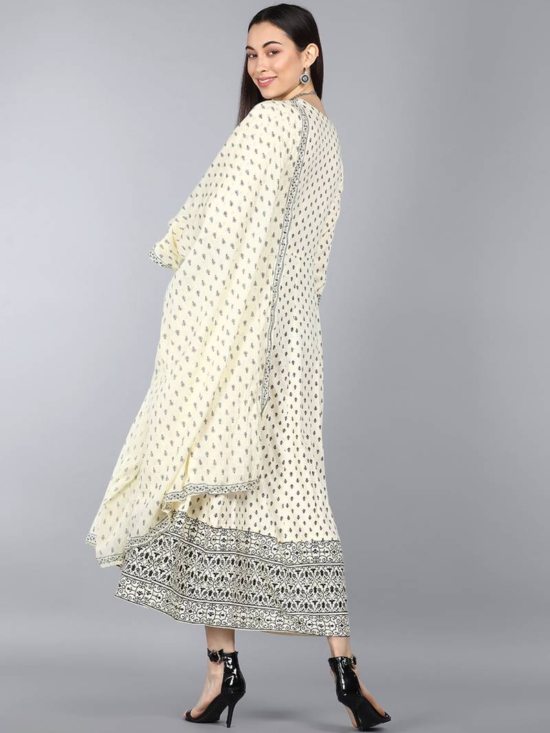 beige ethnic motifs pure cotton fancy kurta with dupatta set