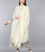 beige ethnic motifs pure cotton fancy kurta with dupatta set