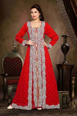 Red color Handmade Moroccan Kaftan  with hijjab 1