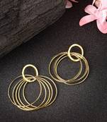 Women golden linked round circle attached drop earrings