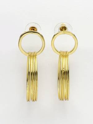 Women golden linked round circle attached drop earrings 4