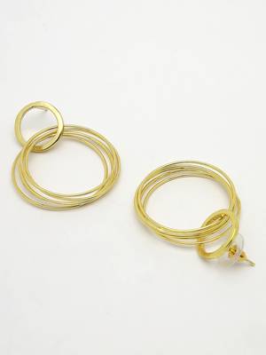 Women golden linked round circle attached drop earrings 5