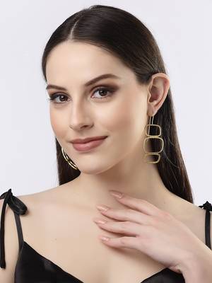 Women gold-plated contemporary fish hook drop earrings 2
