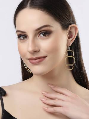 Women gold-plated contemporary fish hook drop earrings 3