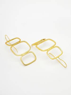 Women gold-plated contemporary fish hook drop earrings 4