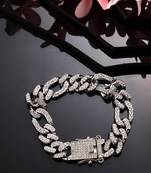 Men silver-plated stainless steel american diamond studded link bracelet