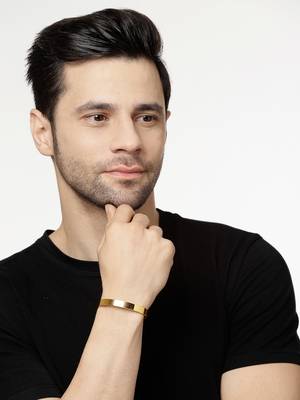 Men gold stainless steel cuff bracelet 2