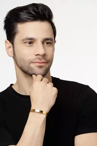 Men gold stainless steel cuff bracelet