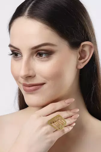 Women gold-plated solid adjustable finger ring