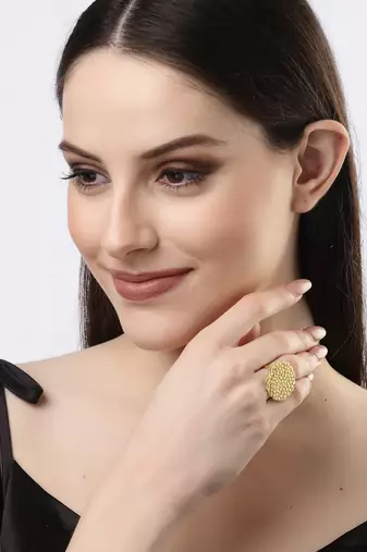 Women gold-plated circular adjustable finger ring