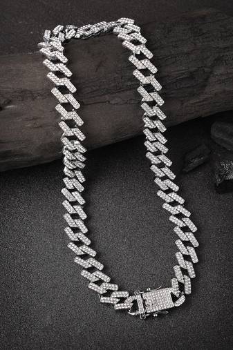 Men silver-plated stainless steel american diamond chain