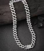 Men silver-plated stainless steel american diamond chain