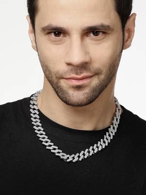 Men silver-plated stainless steel american diamond chain 3