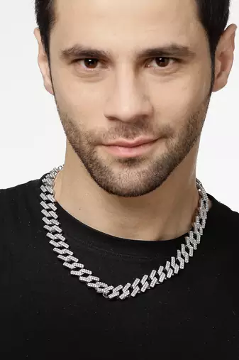 Men silver-plated stainless steel american diamond chain