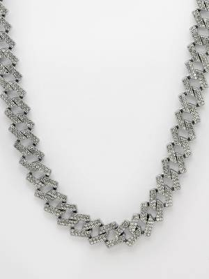 Men silver-plated stainless steel american diamond chain 4