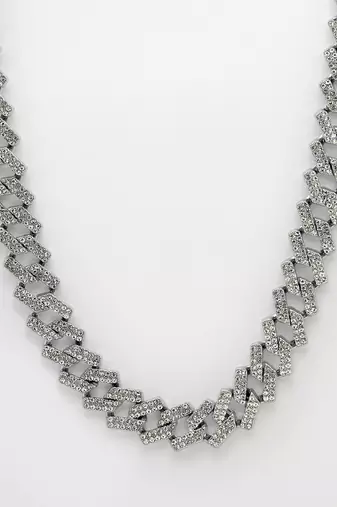 Men silver-plated stainless steel american diamond chain