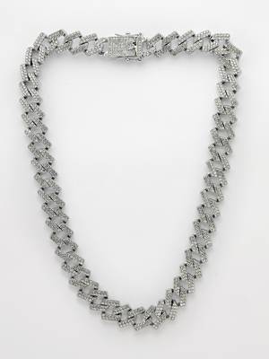Men silver-plated stainless steel american diamond chain 5