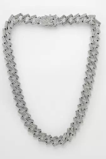 Men silver-plated stainless steel american diamond chain