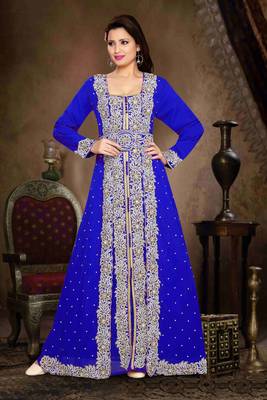 Royal-Blue color Handmade Moroccan Kaftan with hijjab 1