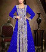 Royal-Blue color luxurious Handmade Moroccan Kaftan with hijjab