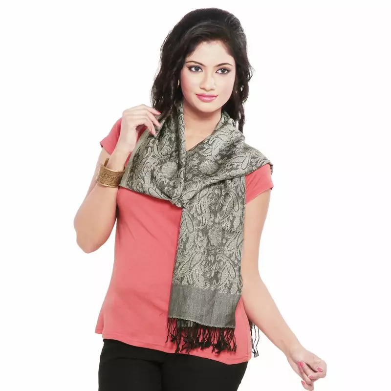 Ethnic Paisley Design Grey Kashmeeri Silk Stole Deepawali Special Gift 179
