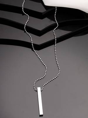 Men's silver rhodium plated bar pendant & chain 1