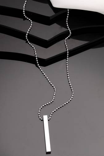 Men's silver rhodium plated bar pendant & chain