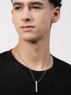 Men's silver rhodium plated bar pendant & chain 3