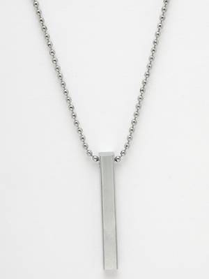 Men's silver rhodium plated bar pendant & chain 4