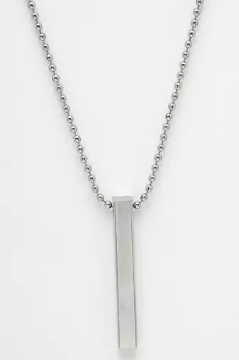 Men's silver rhodium plated bar pendant & chain
