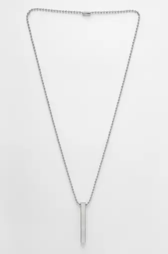 Men's silver rhodium plated bar pendant & chain