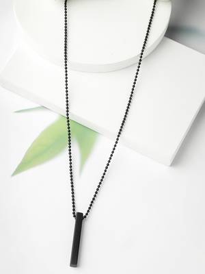 Men's black rhodium plated bar pendant & chain 1