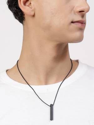 Men's black rhodium plated bar pendant & chain 4