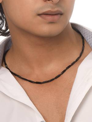 Men black -toned stainless steel rhodium plated chain 2