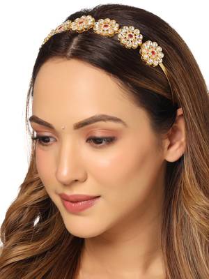 Women embellished kundan studded hairband 2