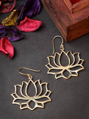 Women lotus shaped gold plated earrings 1