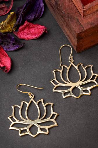 Women lotus shaped gold plated earrings